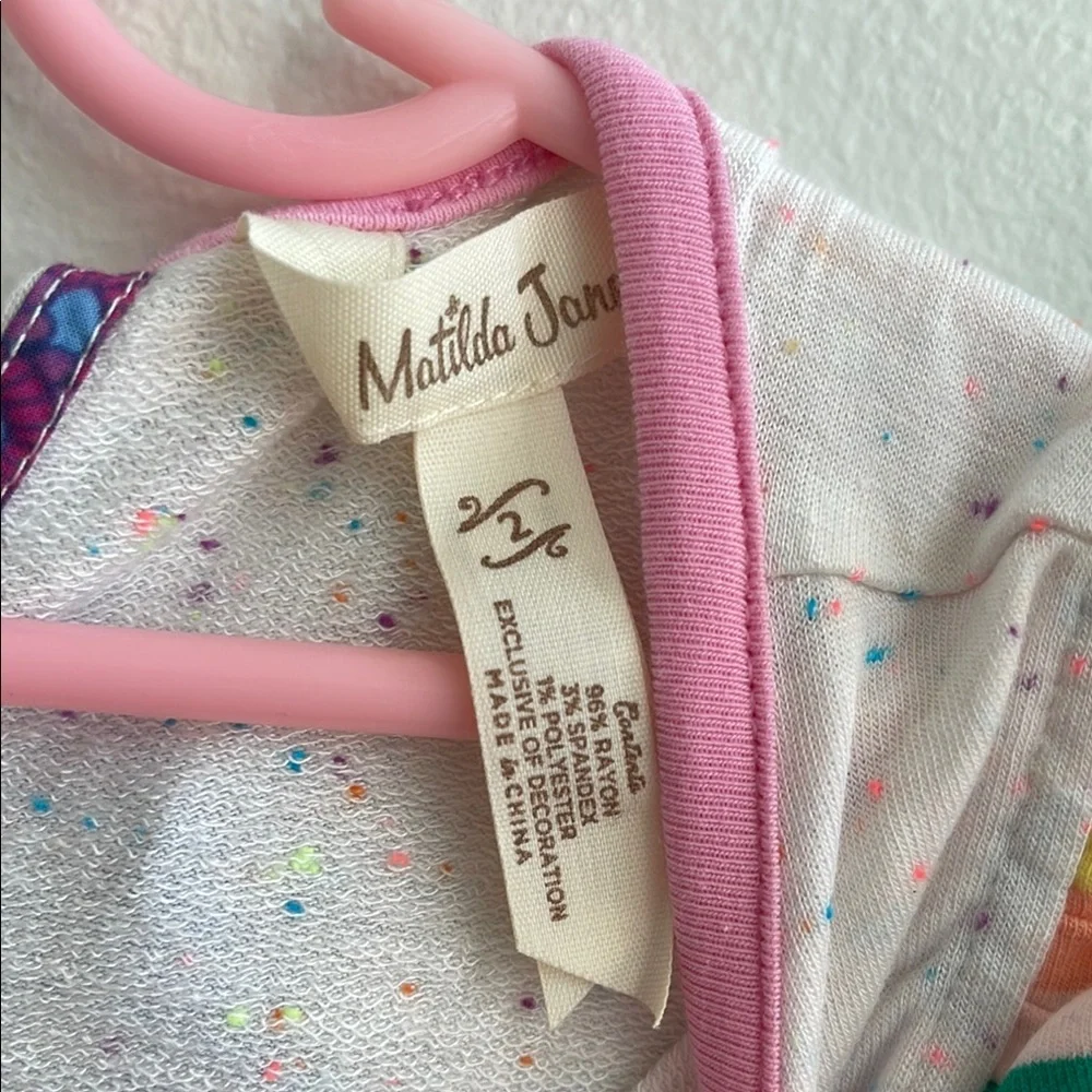 Matilda Jane Girls Speckled Rainbow Ruffle Jumpsuit Cream Size 2/4 Confetti Tie